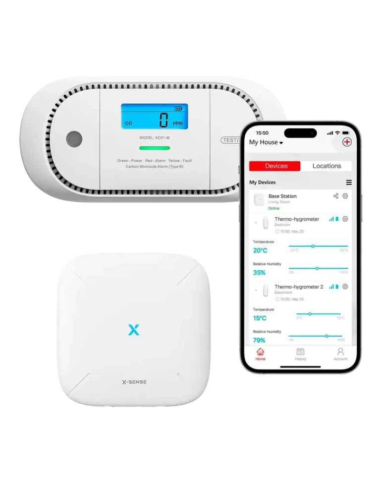 X-SENSE Detector de CO autónomo X-Sense - Conexión con HUB SBS50 para