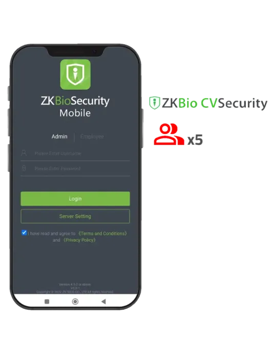ZKTECO Licencia APP de ZKBio CVSecurity - Capacidad 5 administradores