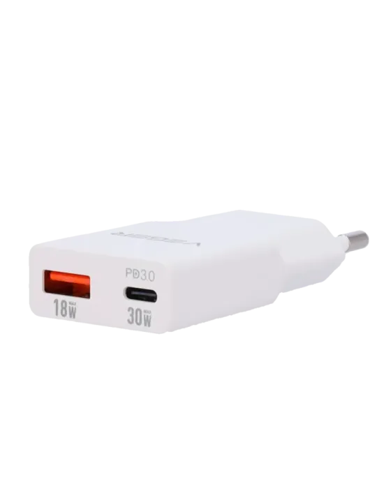 VEGER - Cargador USB QC3.0 / PD3.0 - Potencia 30W - Carga 2 dispositiv