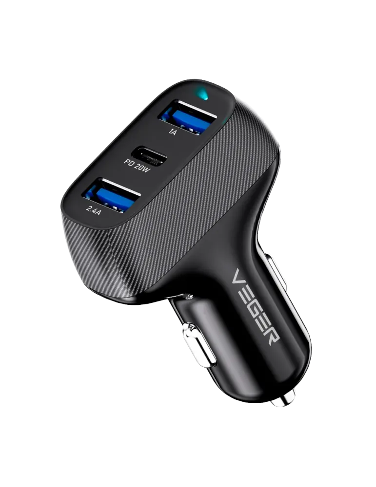 VEGER - Mechero coche - Potencia 37W - Carga rápida 20W - Salidas 2x U