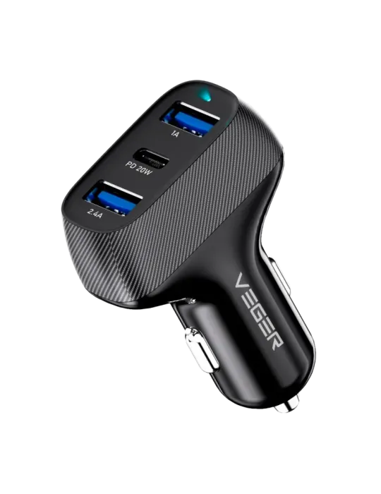 VEGER - Mechero coche - Potencia 37W - Carga rápida 20W - Salidas 2x U