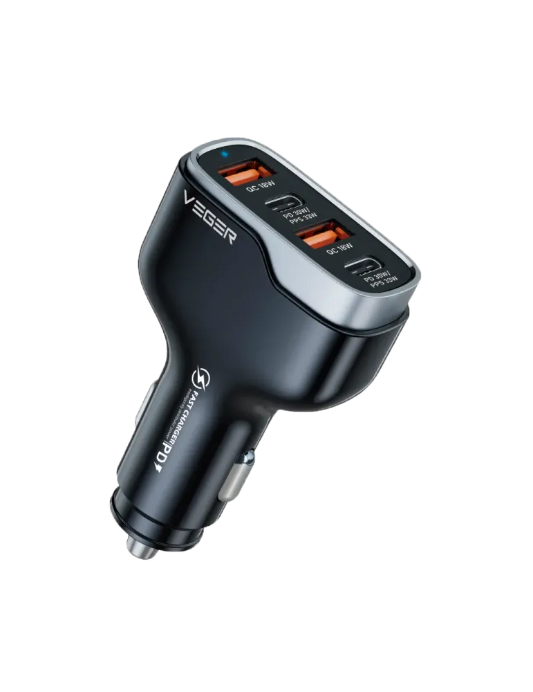 VEGER - Mechero coche - Potencia 66W - Carga rápida 30W - Salidas 2x U
