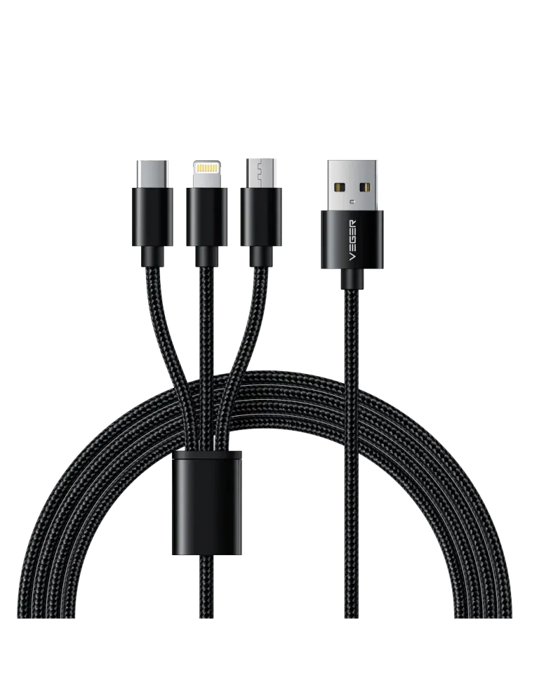 Veger - Cable USB 3 en 1 - USB-A a USB-C, Lightning y Micro-USB - Cubi