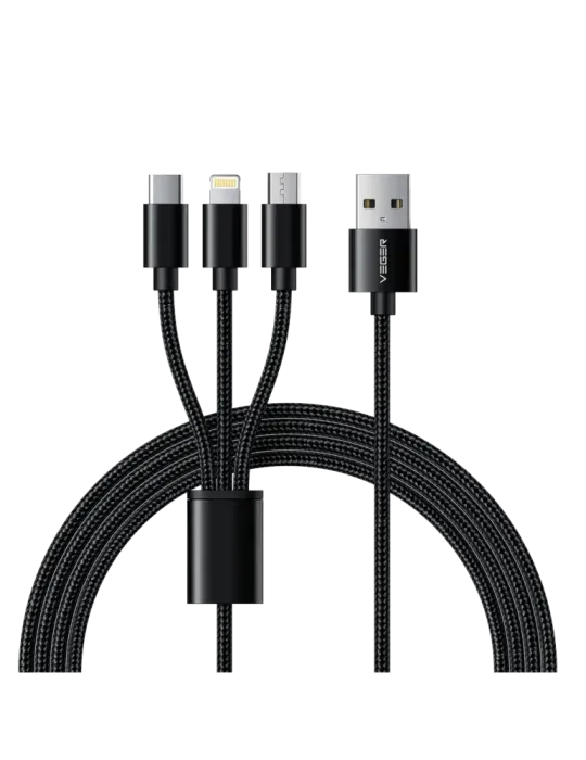 Veger - Cable USB 3 en 1 - USB-A a USB-C, Lightning y Micro-USB - Cubi