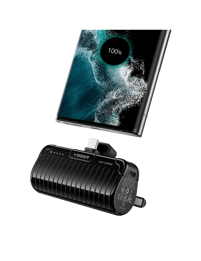 VEGER Mini Power bank con LEDs carga - Capacidad 5000mAh - Entradas US