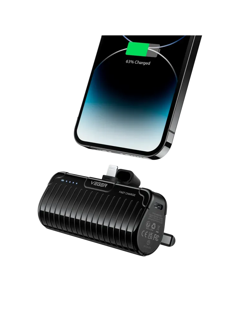 VEGER Mini Power bank con LEDs carga - Capacidad 5000mAh - Entrada USB