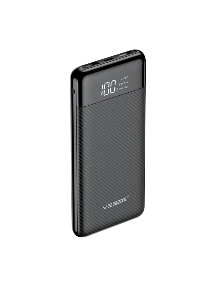 VEGER Power bank con pantalla LCD - Capacidad 10000mAh - Entradas USB-