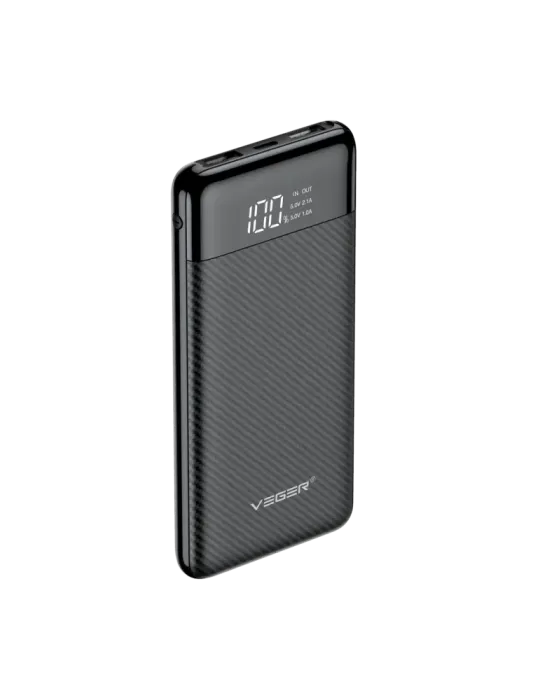 VEGER Power bank con pantalla LCD - Capacidad 10000mAh - Entradas USB-