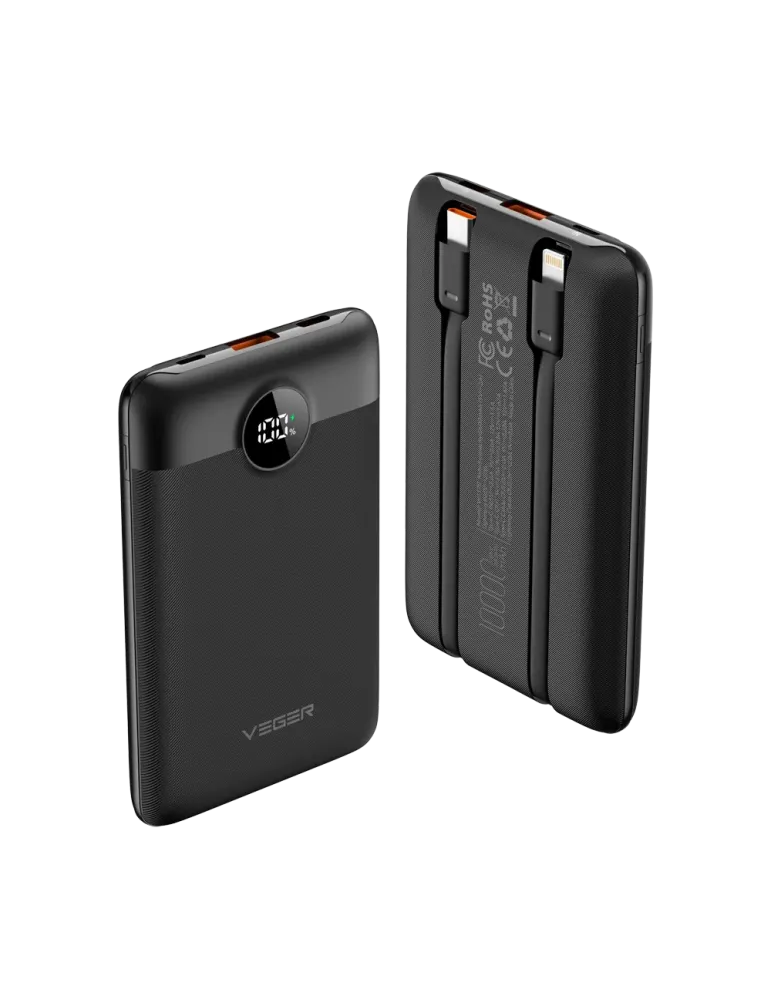VEGER Power bank con pantalla LCD - Capacidad 10000mAh - Entradas Ligh