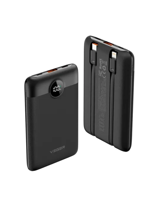 VEGER Power bank con pantalla LCD - Capacidad 10000mAh - Entradas Ligh