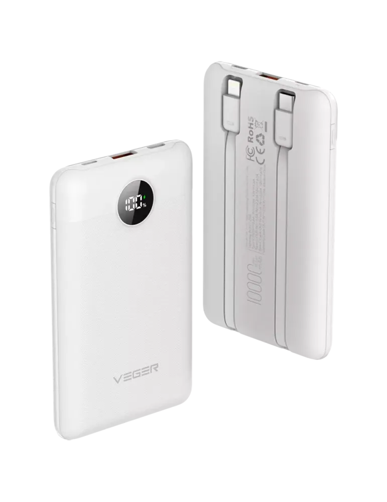 VEGER Power bank con pantalla LCD - Capacidad 10000mAh - Entradas Ligh