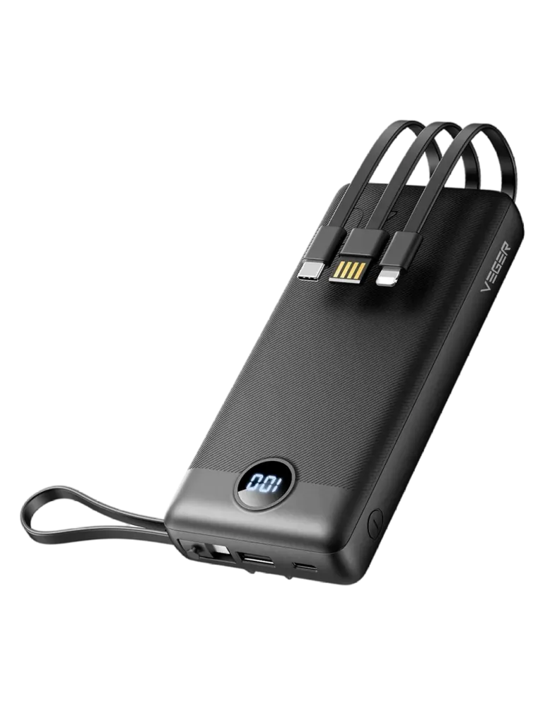 Veger Power Bank - Capacidad 20000mAh - Entradas USB-C y Cable USB-A -
