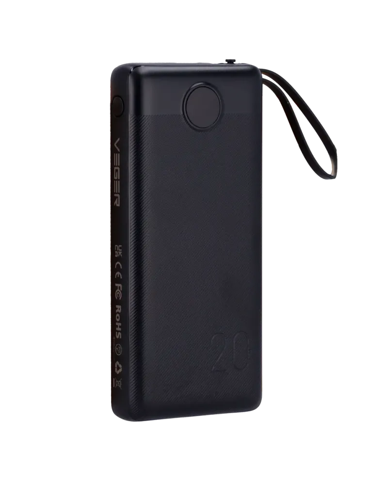 Veger Power Bank - Capacidad 20000mAh - Entradas USB-C y Cable USB-A -