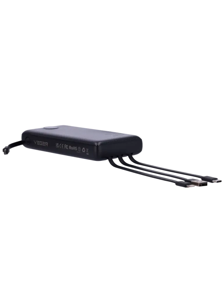 Veger Power Bank - Capacidad 20000mAh - Entradas USB-C y Cable USB-A -