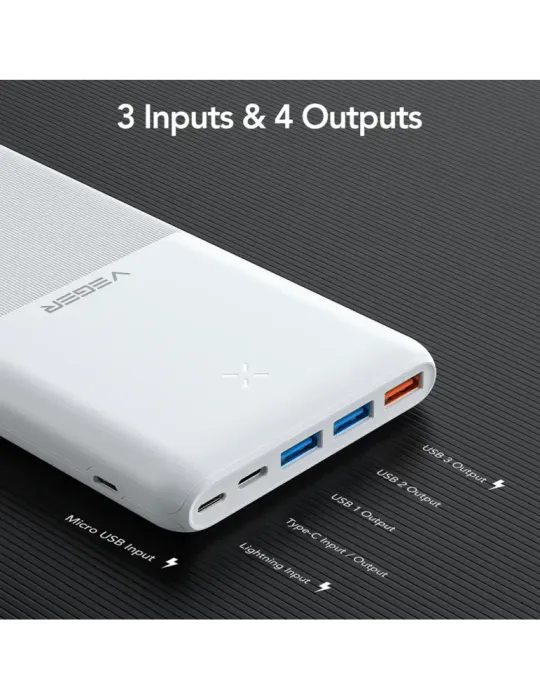 VEGER Power bank con LEDs de carga - Capacidad 20000mAh - Entradas USB