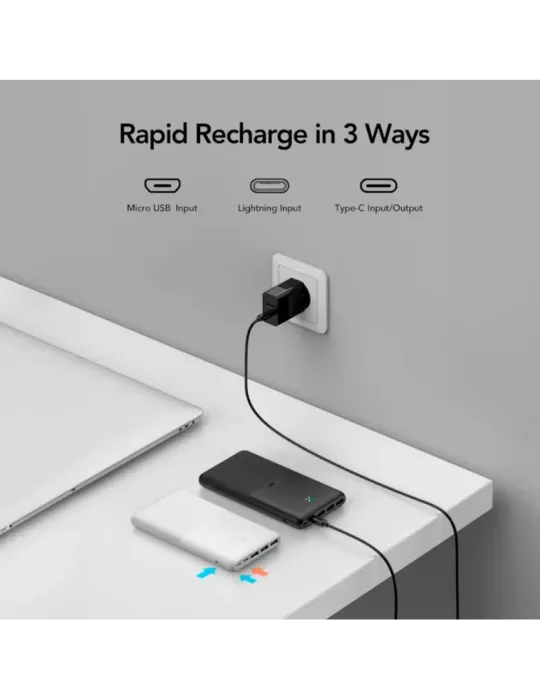 VEGER Power bank con LEDs de carga - Capacidad 20000mAh - Entradas USB