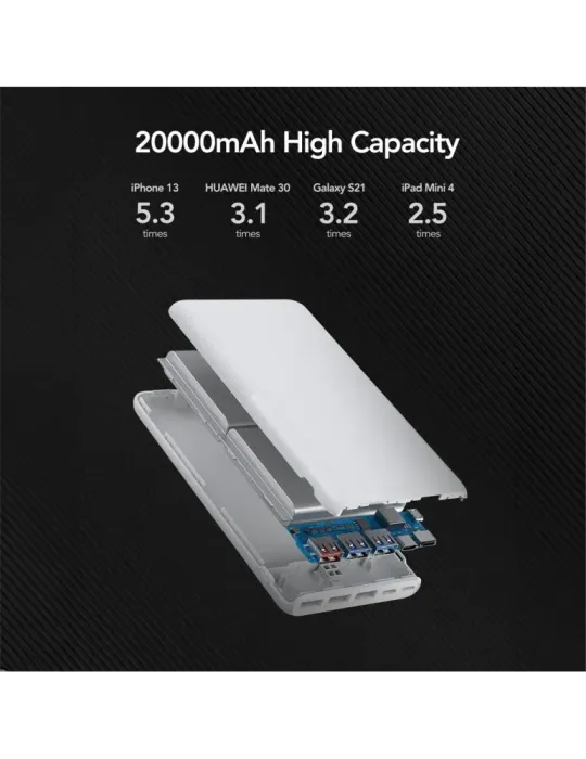 VEGER Power bank con LEDs de carga - Capacidad 20000mAh - Entradas USB