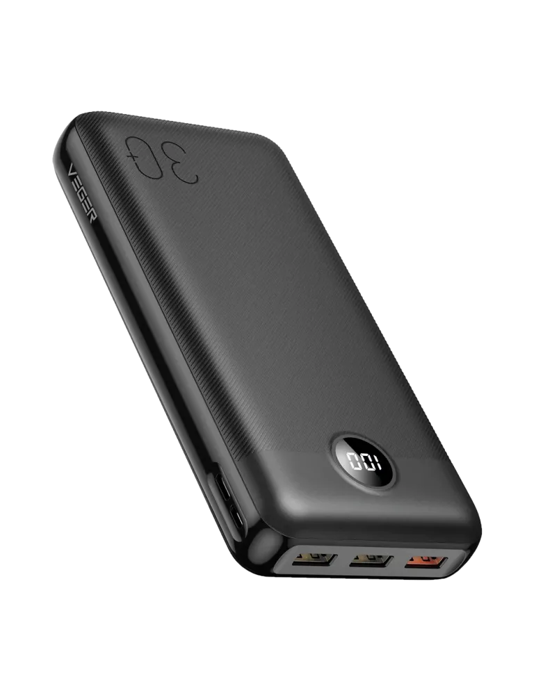 VEGER Power bank con pantalla LCD - Capacidad 30000mAh - Entradas USB-