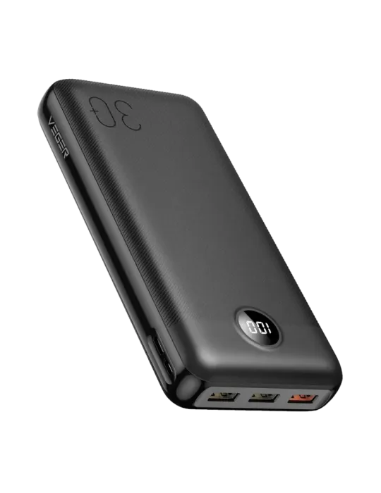 VEGER Power bank con pantalla LCD - Capacidad 30000mAh - Entradas USB-