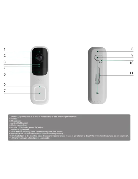 AJAXCCTV Doorbell 4 MP con IA integrada - Detector PIR alcance hasta 4