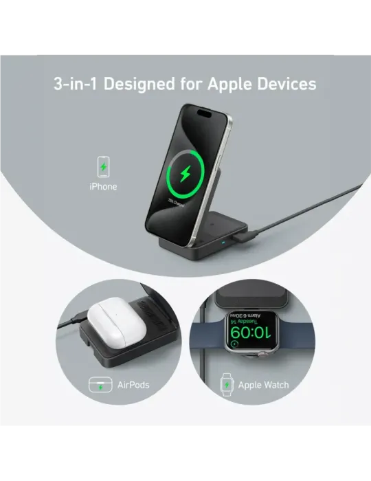 ANKER Cargador inalámbrico 3 en 1 Anker - Tecnología Magsafe - Carga r