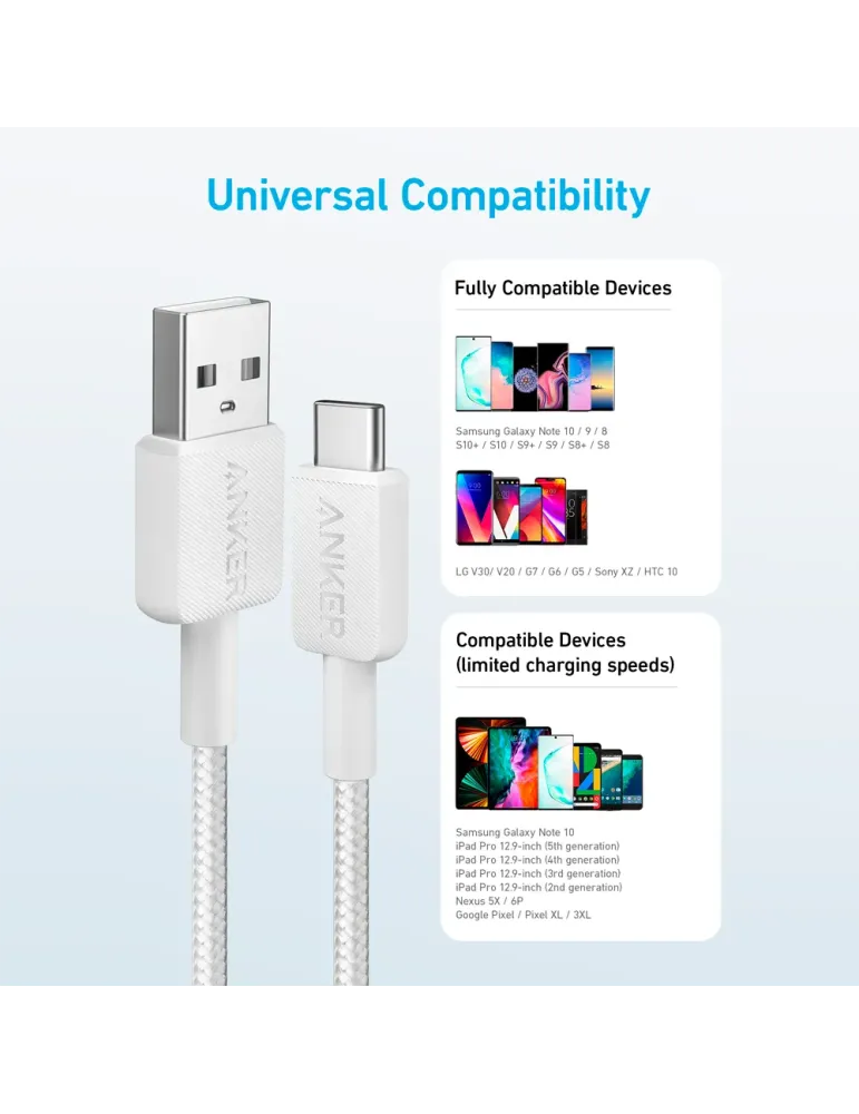 Anker - Cable USB2.0 - USB-A a USB-C - Cable de nylon trenzado - Longi