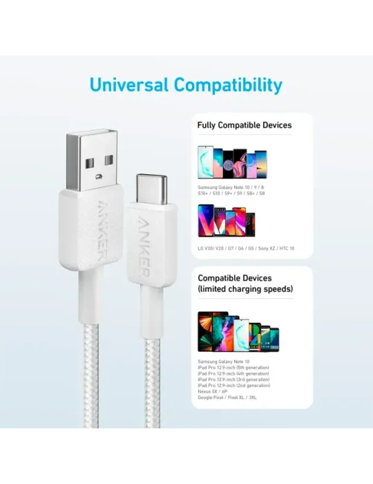 Anker - Cable USB2.0 - USB-A a USB-C - Cable de nylon trenzado - Longi