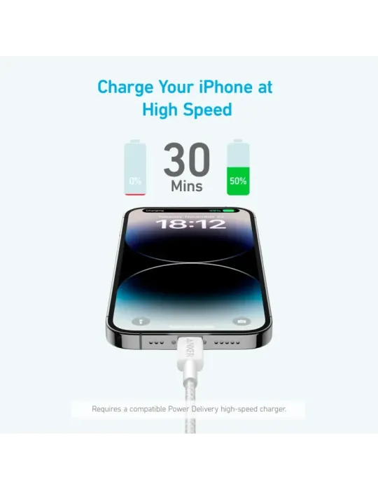 Anker - Cable USB2.0 - USB-C a Lightning - Cable de nylon trenzado - L