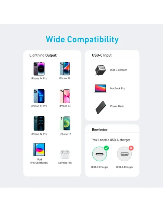 Anker - Cable USB2.0 - USB-C a Lightning - Cable de nylon trenzado - L