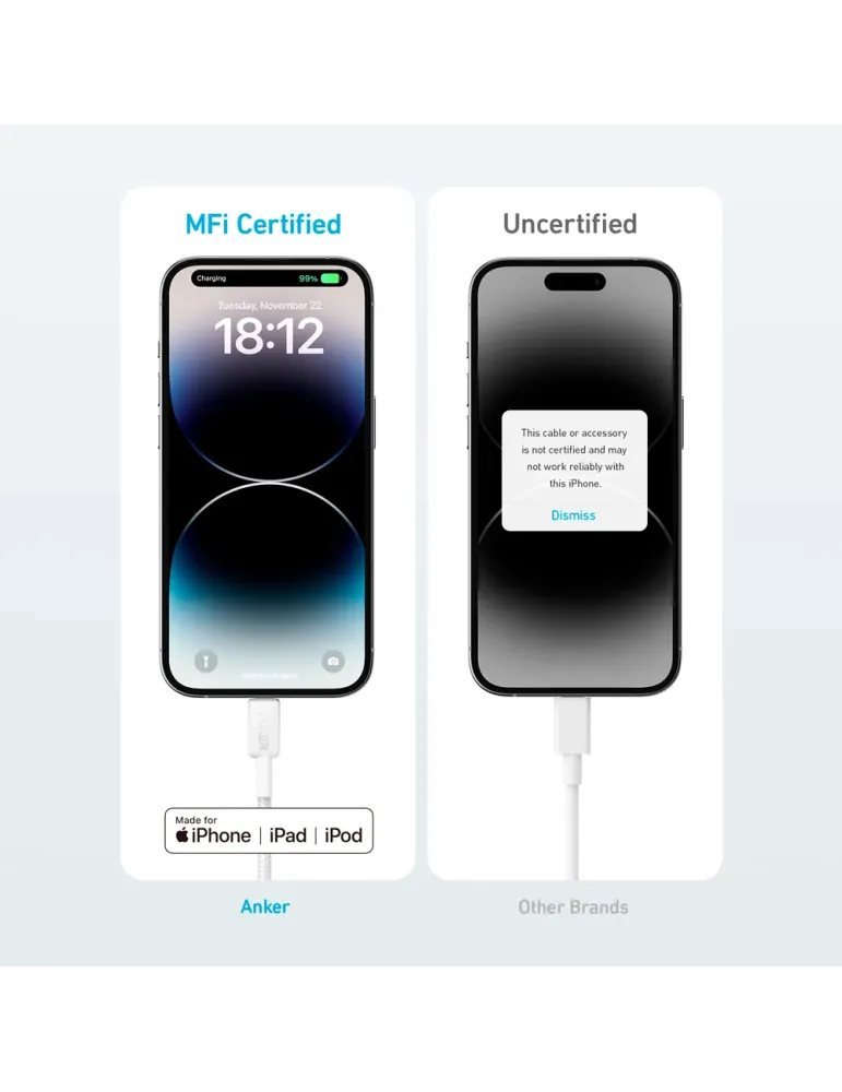 Anker - Cable USB2.0 - USB-C a Lightning - Cable de nylon trenzado - L