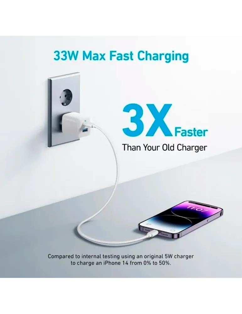 Anker - Cargador USB - Potencia 33W - Carga rápida - Salidas USB-C, US