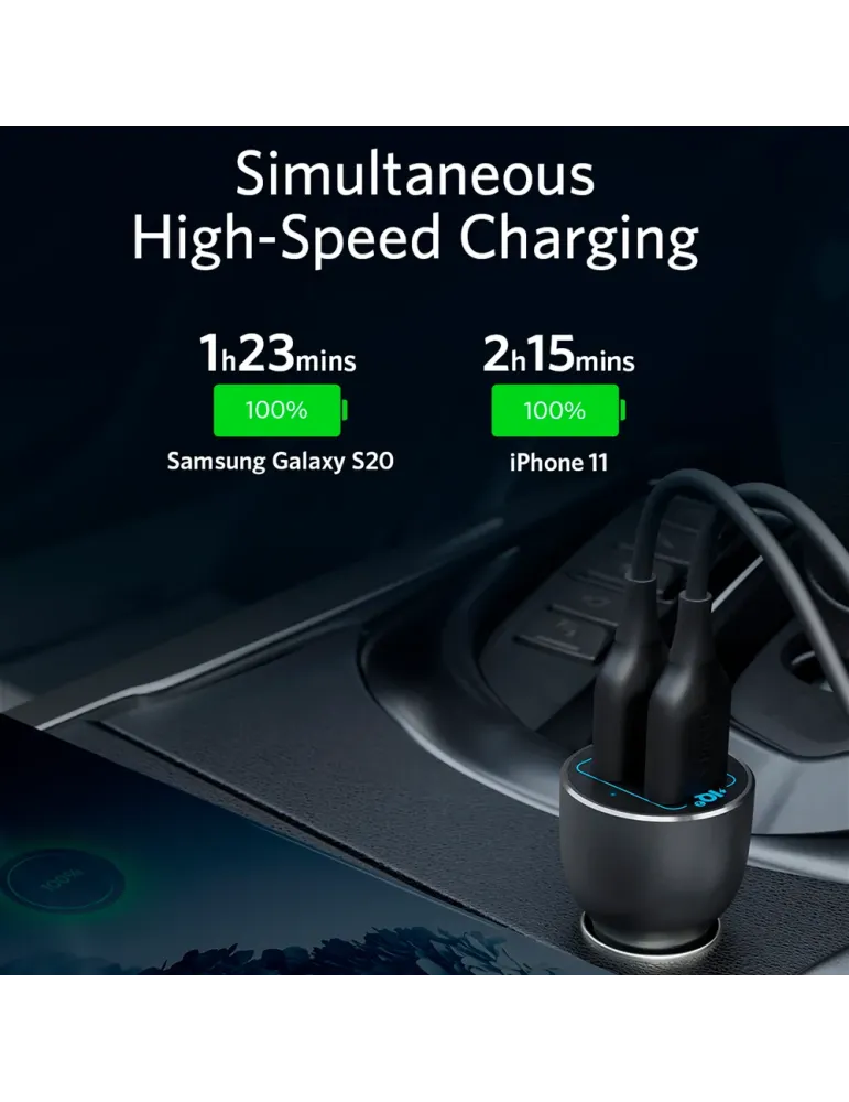 Anker - Mechero coche de metal - Potencia 36W - Carga rápida 18W | Tec