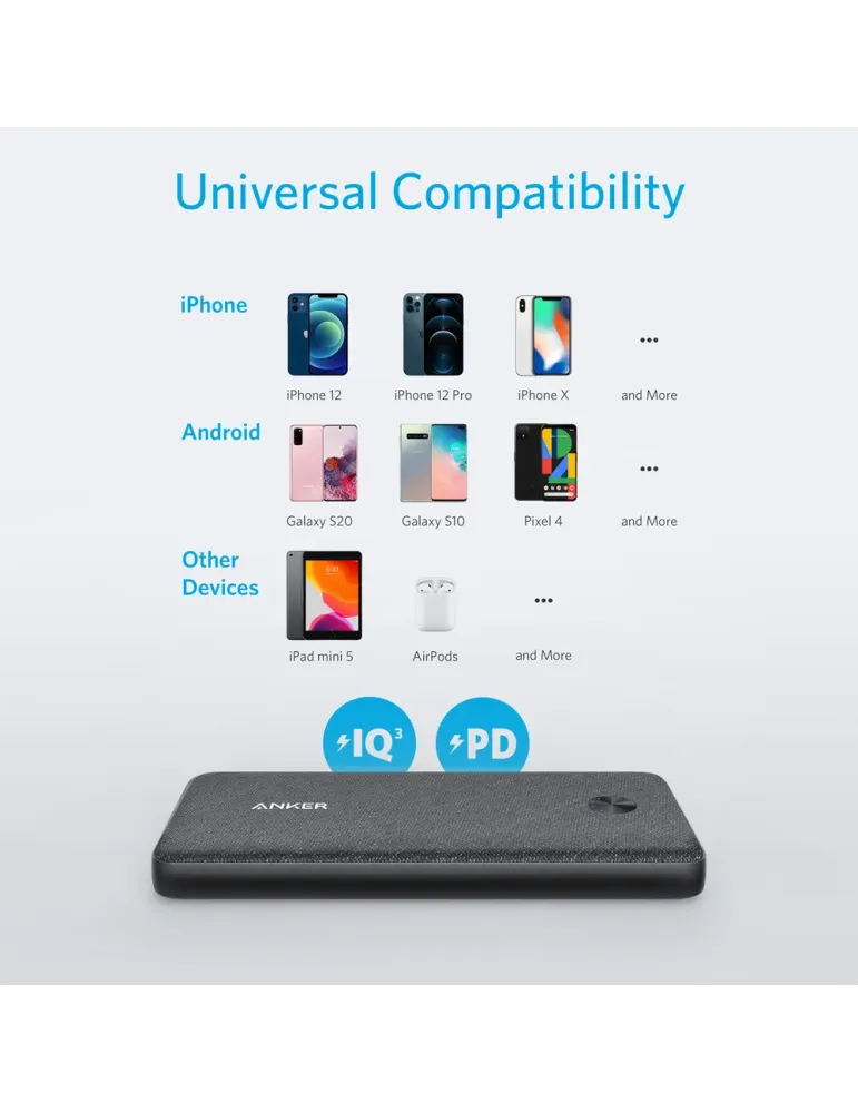 Anker Power bank con LEDs de carga - Capacidad 10000mAh - Entradas USB