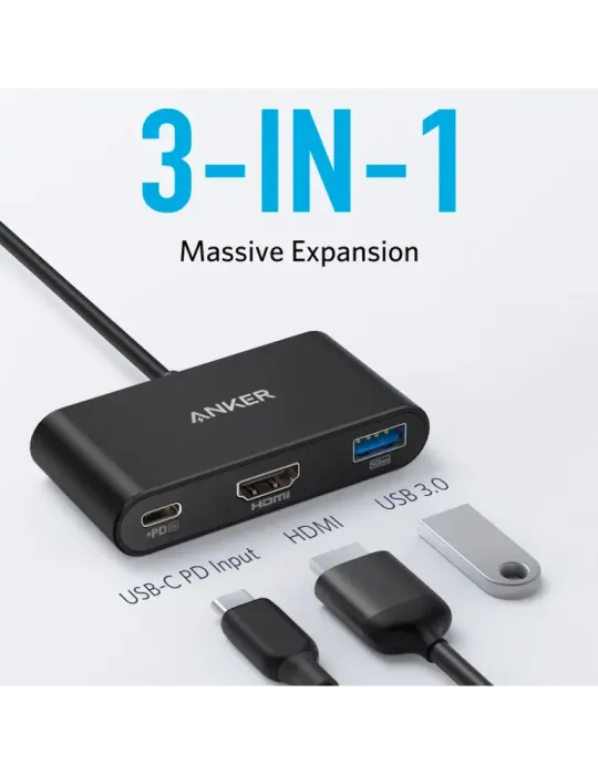 Anker - Hub USB-C 3 en 1 - Admite la carga PD100W - Transferencia de d