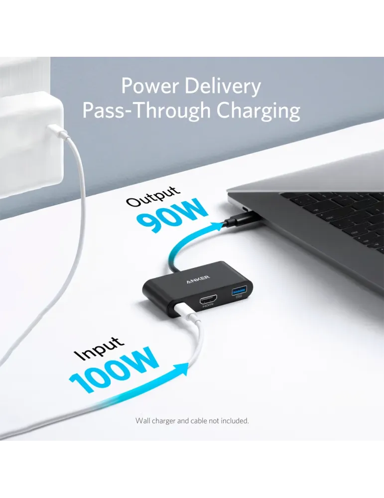 Anker - Hub USB-C 3 en 1 - Admite la carga PD100W - Transferencia de d