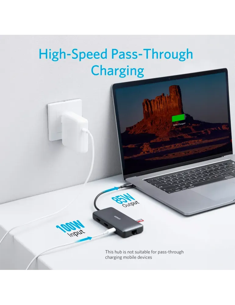 Anker - Hub USB-C 8 en 1 - Admite la carga PD100W - Transferencia de d