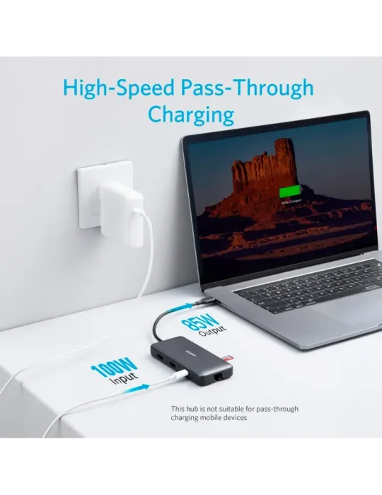 Anker - Hub USB-C 8 en 1 - Admite la carga PD100W - Transferencia de d