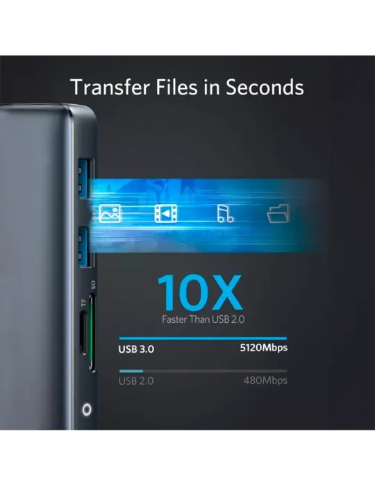 Anker - Hub USB-C 8 en 1 - Admite la carga PD100W - Transferencia de d