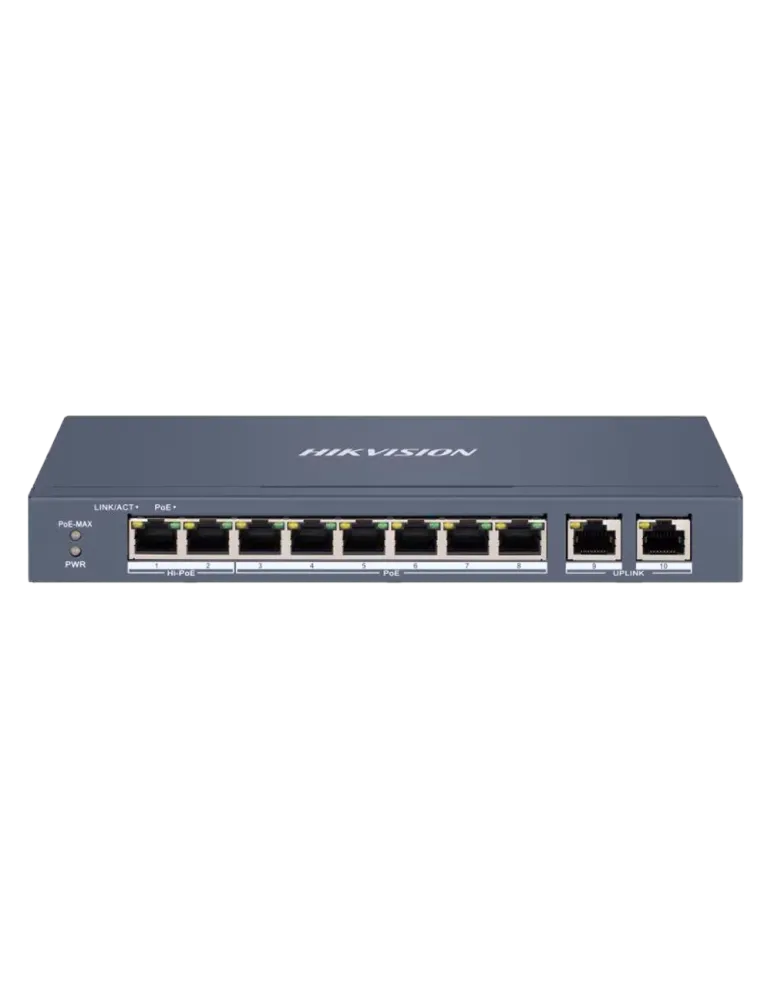 Hikvision HiPoE Switch Gestionable - 8 puertos PoE 802.3af/at + 2 Upli