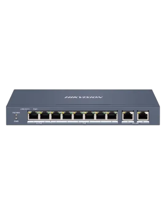 Hikvision HiPoE Switch Gestionable - 8 puertos PoE 802.3af/at + 2 Upli