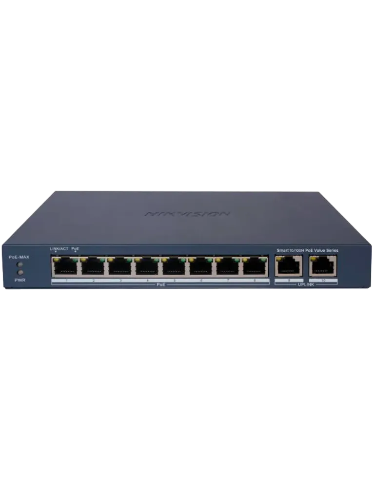 Hikvision PoE Switch Gestionable - 8 puertos PoE 802.3af/at + 2 Uplink