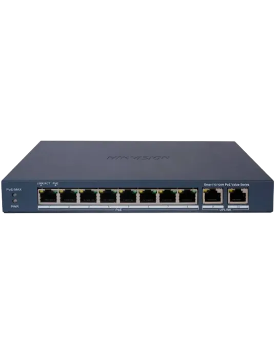 Hikvision PoE Switch Gestionable - 8 puertos PoE 802.3af/at + 2 Uplink