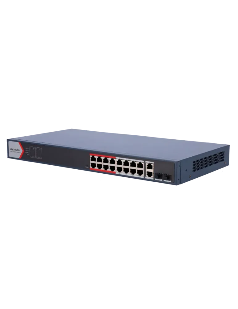 HIKVISION Switch PoE Hikvision - 16 puertos RJ45 FE + 2 puertos Gigabi