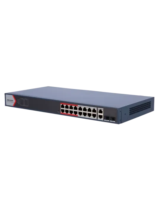 HIKVISION Switch PoE Hikvision - 16 puertos RJ45 FE + 2 puertos Gigabi