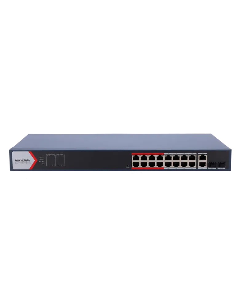 HIKVISION Switch PoE Hikvision - 16 puertos RJ45 FE + 2 puertos Gigabi