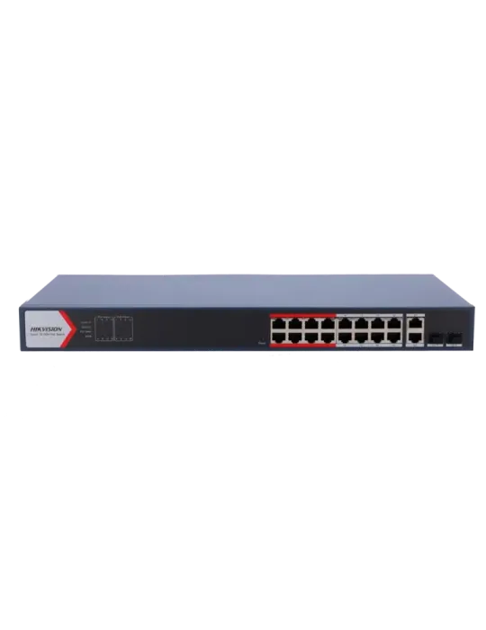 HIKVISION Switch PoE Hikvision - 16 puertos RJ45 FE + 2 puertos Gigabi