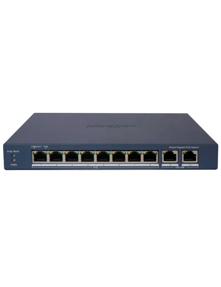 Hikvision PoE Switch Gestionable - 8 puertos PoE 802.3af/at + 2 Uplink