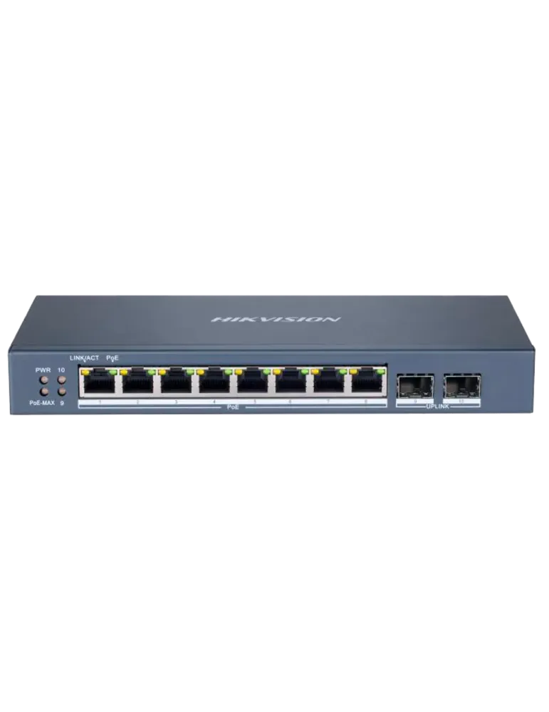 HIKVISION Switch PoE Hikvision - 8 puertos RJ45 Gigabit + 2 puertos SF