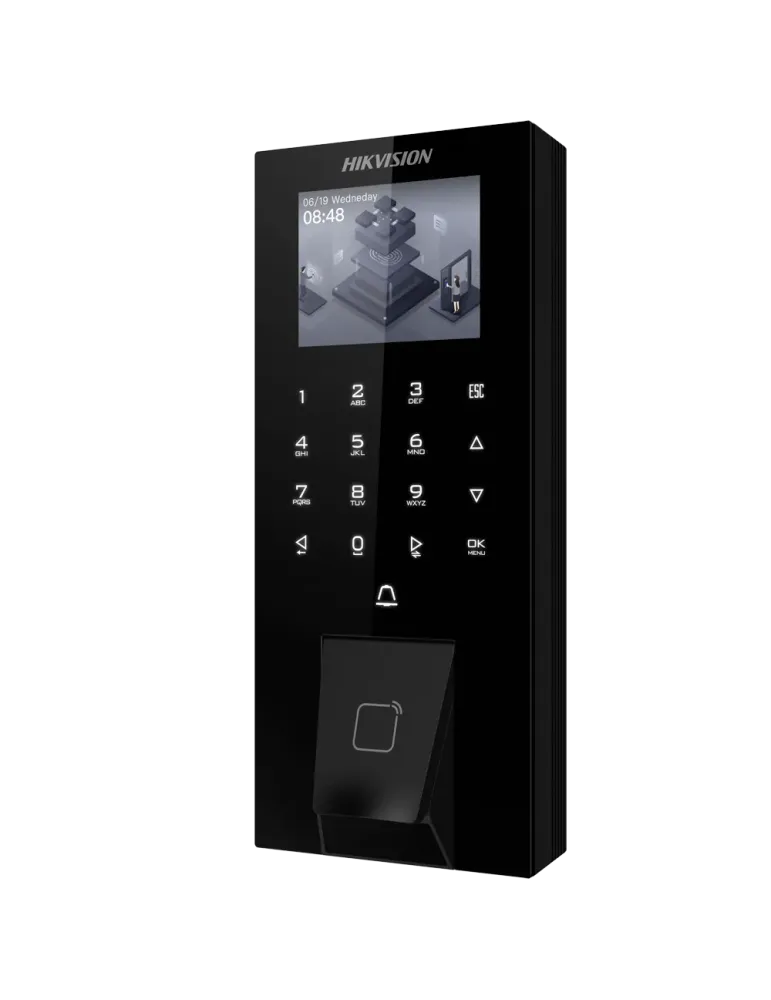 HIKVISION Control de acceso y presencia PoE IP65 - Huella, tarjeta MF