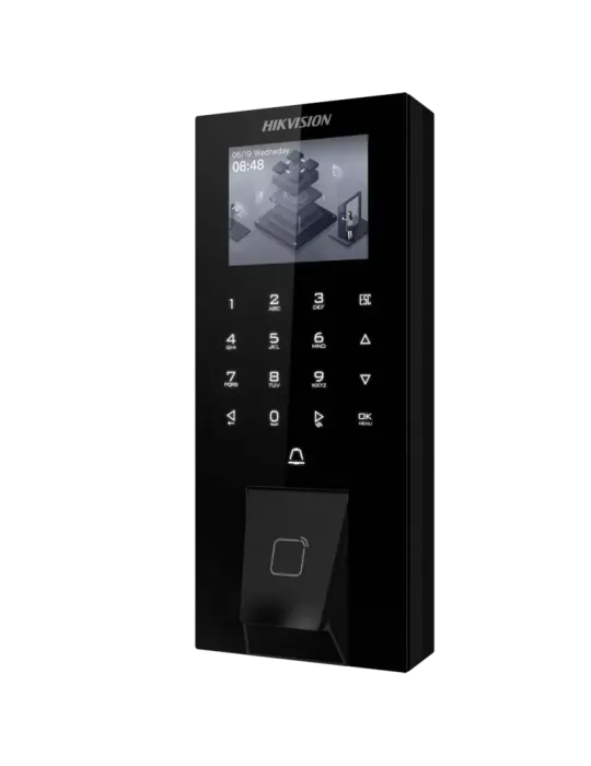 HIKVISION Control de acceso y presencia PoE IP65 - Huella, tarjeta MF